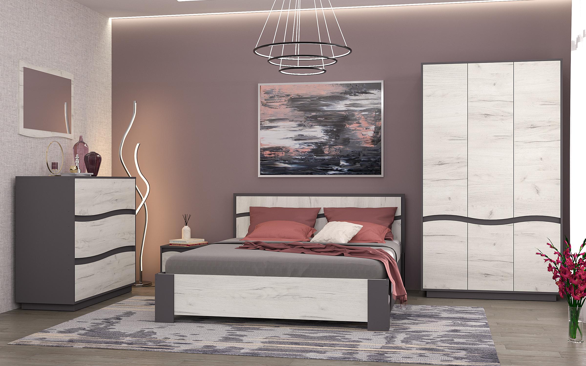Pat dublu Viela pentru saltea 160/200, grafit gri + stejar craft alb  2
